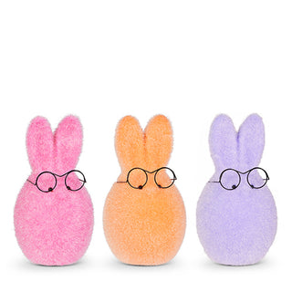 6" Sherbet Flocked Bunny Head with Glasses-Pink Only