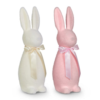 16" PALE FLOCKED BUNNY DECOR-PINK