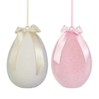 16" PALE FLOCKED HANGING EGG-WHITE