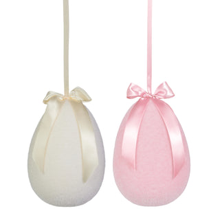 10" PALE FLOCKED HANGING EGG-WHITE