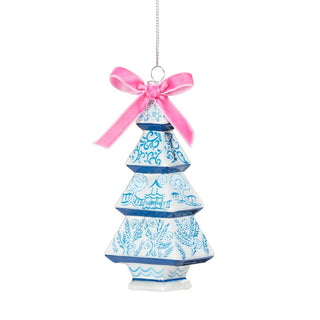 5.25" Chinoiserie Glass Tree Ornament SHIPS 9/1/2026