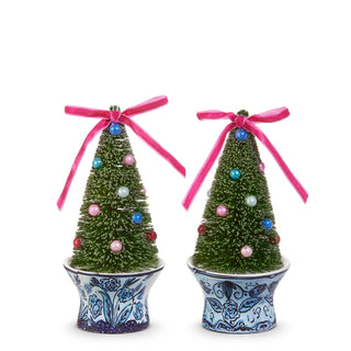 6" Bottle Brush Trees in Chinoiserie Pot Ornament (LEFT ONLY) SHIPS 9/1/2026