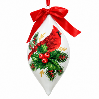 5" Diameter Glass Ornament with Red Bird Design Double Point