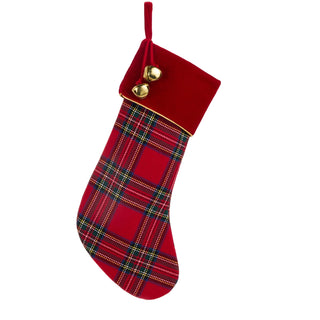20" Red Plaid Stocking with Bells SHIPS 9/1/2026