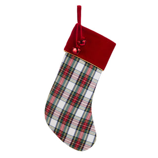 20" White Plaid Stocking with Bells SHIPS 9/1/2026