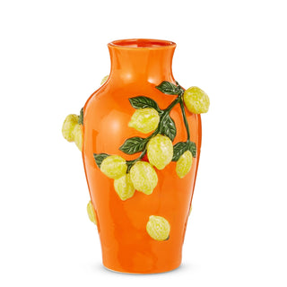 13" Orange Tall Vase with Lemons