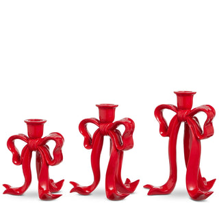 9" Red Bow  Candlesticks (LARGE ONLY)SHIPS 9/1/2026