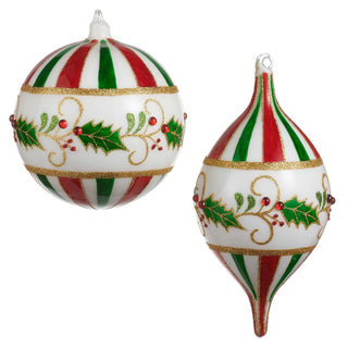 5" Holly and Stripe Ornament (BALL ONLY) SHIPS 9/1/2026