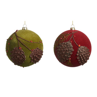 5" Flocked Glitter Pinecone Ball Ornament (GREEN ONLY) SHIPS 9/1/2026
