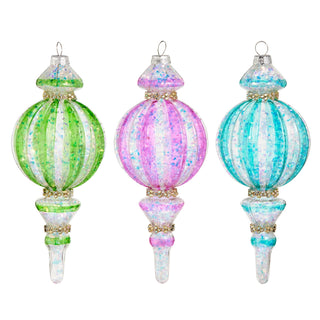7.5" Bright Stripe Finial Ornament (GREEN ONLY) SHIPS 9/1/2026