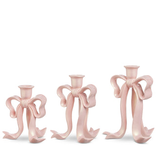8" Pink Pearlescent Bow Candlesticks (MEDIUM ONLY) SHIPS 9/1/2026