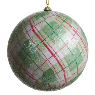 6" Sage Plaid Ball Ornament SHIPS 9/1/2026
