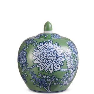 8.5" Green and Blue Floral Pattern Jar