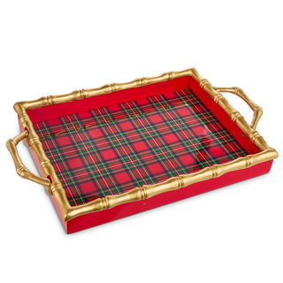 20" Plaid Gold Bamboo Tray SHIPS 9/1/2026