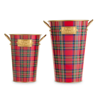 10.5" Red, Green and Gold Plaid Bucket Decor (SMALL ONLY)SHIPS 9/1/2026