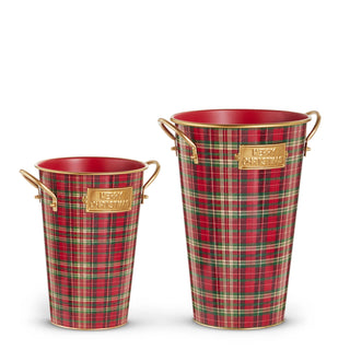 13" Red, Green and Gold Plaid Bucket Decor (LARGE ONLY)  SHIPS 9/1/2026