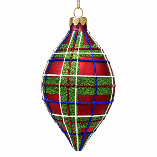 4" Diameter Red Glass Plaid Ornament.  -Double Point