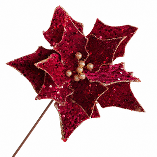 11.5" Diameter Burgundy Sequined Poinsettia Stem