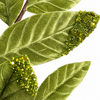 25.5" Light Green Velvet Leaf Spray with Beads