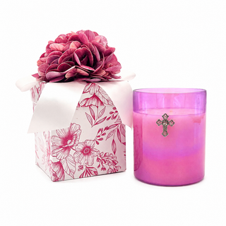 14OZ HUGS N KISSES CROSS CANDLE IN FLOWER BOX