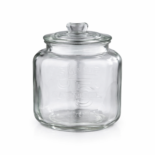 D8.5"H11" -CLEAR GLASS CANISTER W/ EMBOSSED DESIGN AND LID