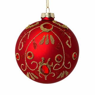 4" Diameter Burgundy Glass Ball Ornament with Beads and Jewels