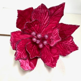 12" GLITTER TRIM FUCHSIA POINSETTIA