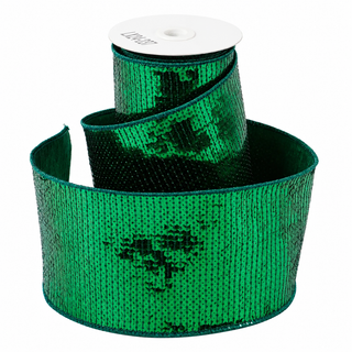 4" X 5 YDS GREEN SEQUINED DUPION BACKED RIBBON