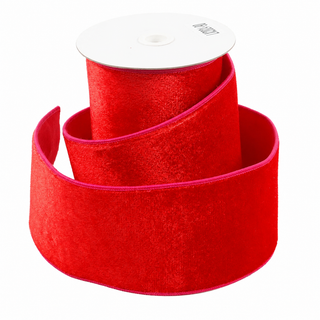 4" X 5 YDS RED VELVET WITH PINK TRIM DUPION BACKED RIBBON