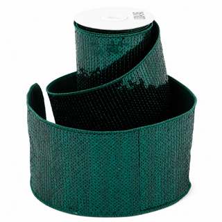 4" X 5 YDS DARK GREEN SEQUINED DUPION BACKED RIBBON