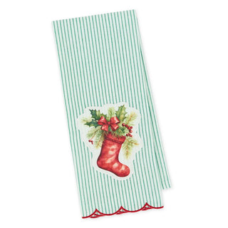 Festive Stocking Embellished Dishtowel