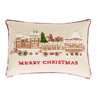Gingerbread Train Embellished Pillow