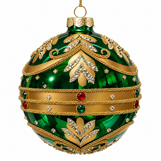 4" Green Glass Ornament with Gold Detail