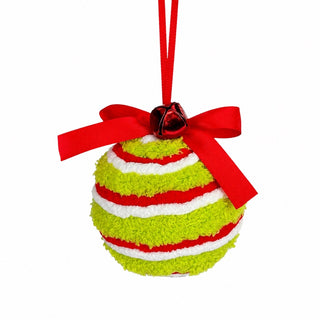 4" Grinch hanging ball ornament with red bow