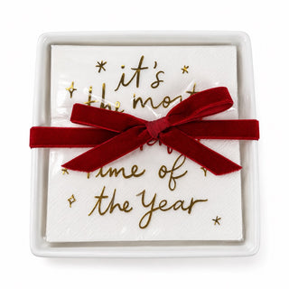 Ceramic Napkin Tray and Napkin Set, Happy Holiday