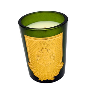 1st Day of Christmas 8 oz candle in green glass with gold embossed label