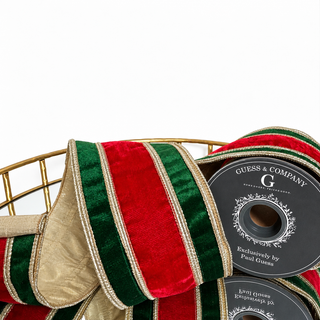 4"X5YD RED VELVET ON GREEN VELVET WITH LIGHT GOLD DUPION BACK RIBBON