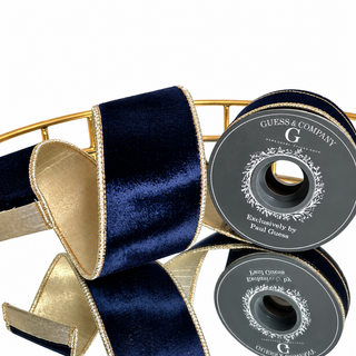 2.5" NAVY PLUSH VELVET WITH LT GOLD BACK RIBBON