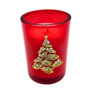 Candied Yams 8 oz. candle in red glass with tree embellishment