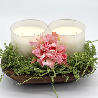 Mille Fluer Set of 2-12 oz Candles in a Wooden Dough Bowl Gift Set