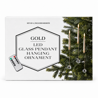 Set of 6 Gold Glass Pendant Hanging LED Candle Ornaments with Remote