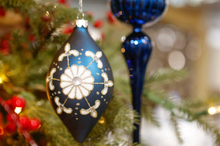 Set Of 3 Blue With White Ornaments