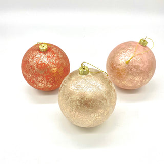 SET OF  3 PINK ASSORTED  GLASS BALL ORNAMENTS