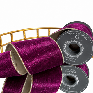 4" X 5 YDS PURP/GOLD VEL DUPION BACKED RIBBON