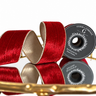 2.5"X5YD RED SHIMMER VELVET WITH LT GOLD METALLIC DUPION BACK RIBBON