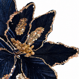 17.5" MIDNIGHT BLUE POINSETTIA WITH STEM