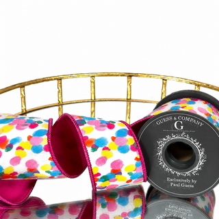 2.5" MULTI DOT PRINT ON POLY COTTON WITH HOT PINK DUPION BACK