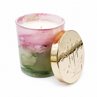 FLOWER MARKET 10 OZ PINK/GREEN GLASS LIDDED CANDLE