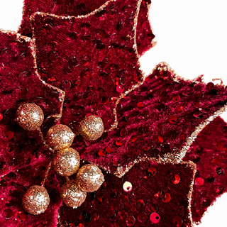 11.5" Diameter Burgundy Sequined Poinsettia Stem