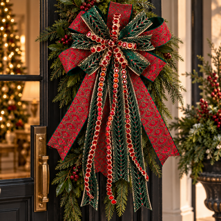 18" X 42" RED, GREEN, & GOLD PREMADE BOW